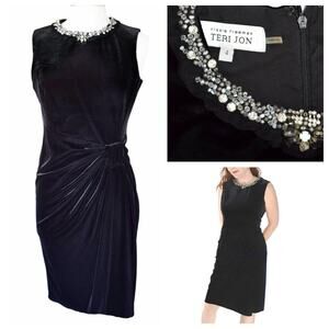 Rickie Freeman for Teri Jon Black Velvet Jewel Neck Sleeveless Cocktail Dress